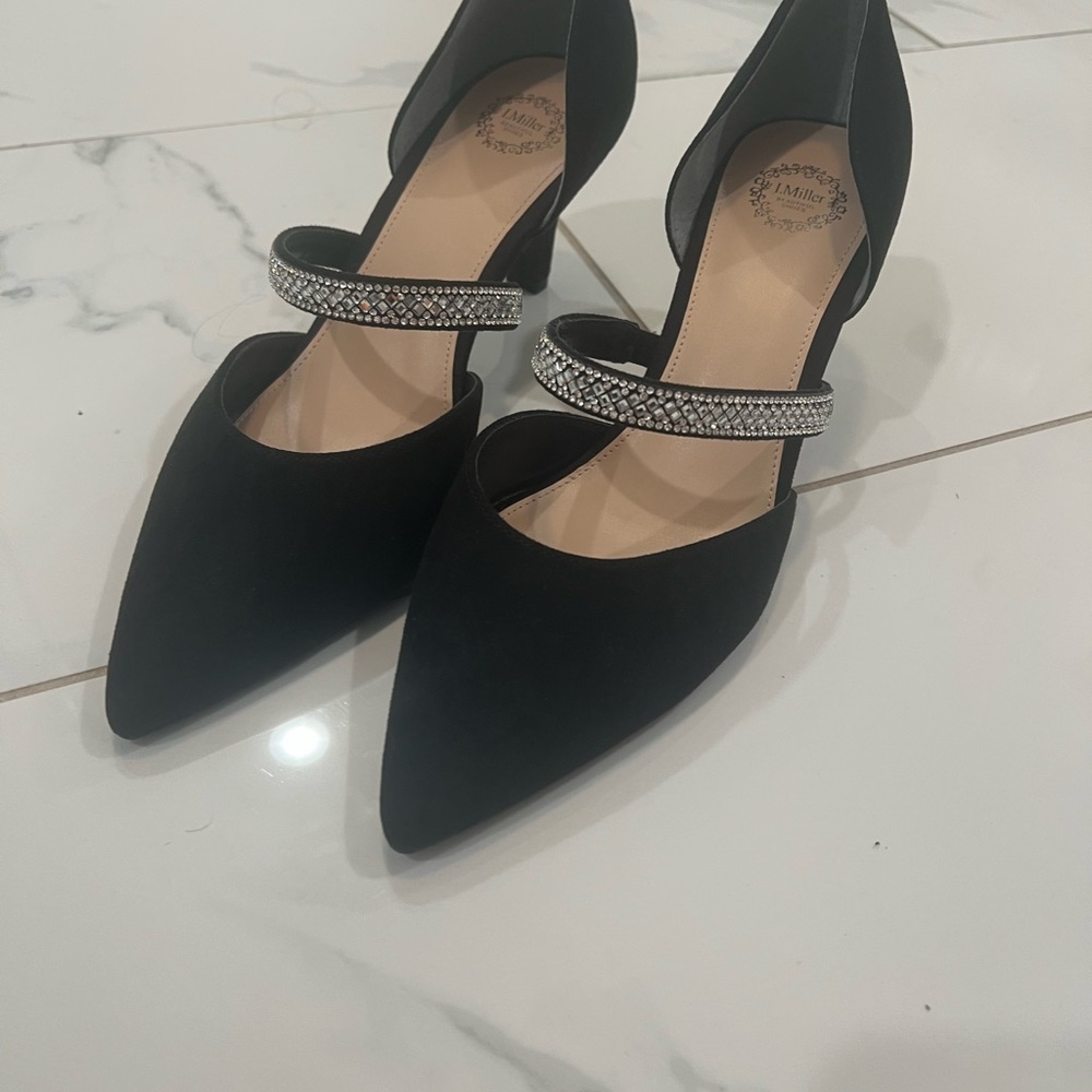 (NWO Tags) Elegant Black Heels with Rhinestone Strap